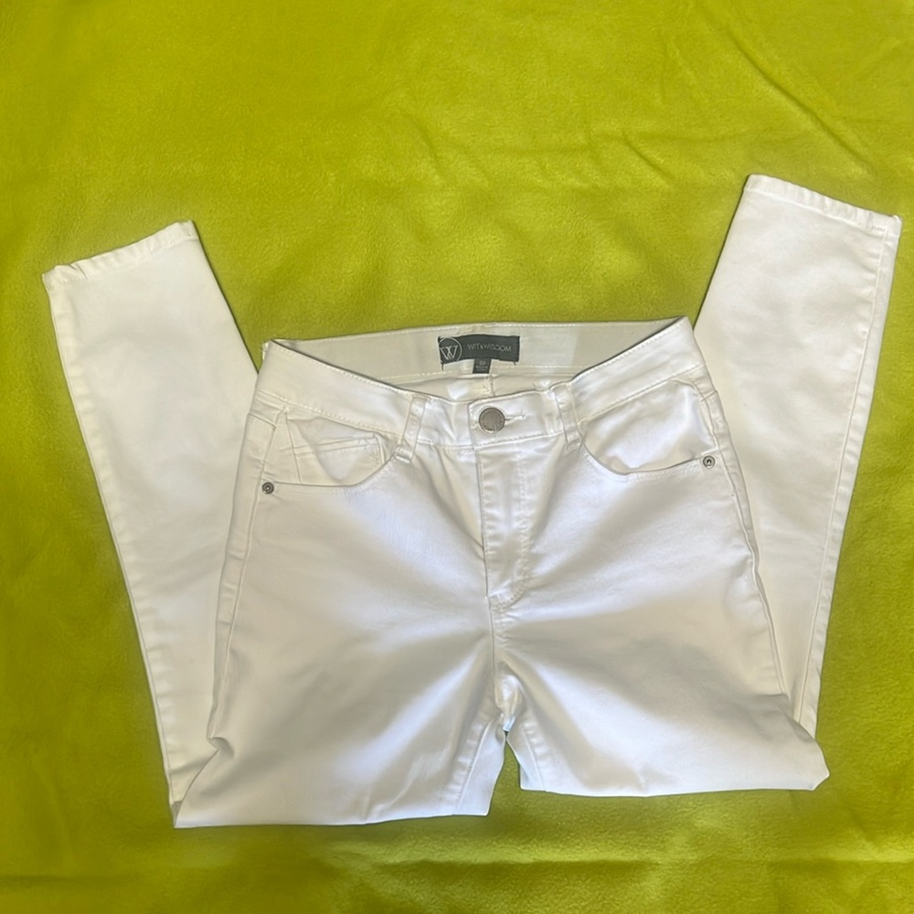 Women’s white denim straight leg jeans